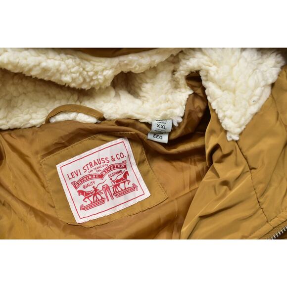 Levi's Women's Plus Size XXL Quilted Long Puffer Jacket Tan Sherpa Lined - Picture 6 of 8